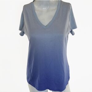 Layer8 T Shirt Women Medium Blue Ombre Short Cap‎ Sleeves V Neck Stretch Sporty